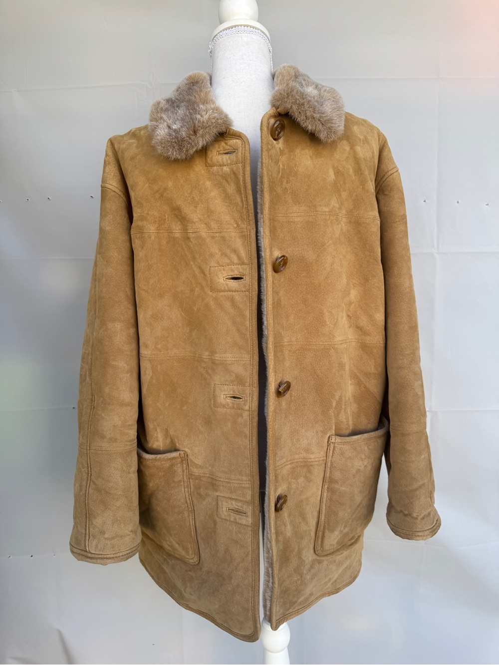 PRISTINE Gallery Genuine Leather Suede Coat with Faux Fur Lining - FULLY LINED